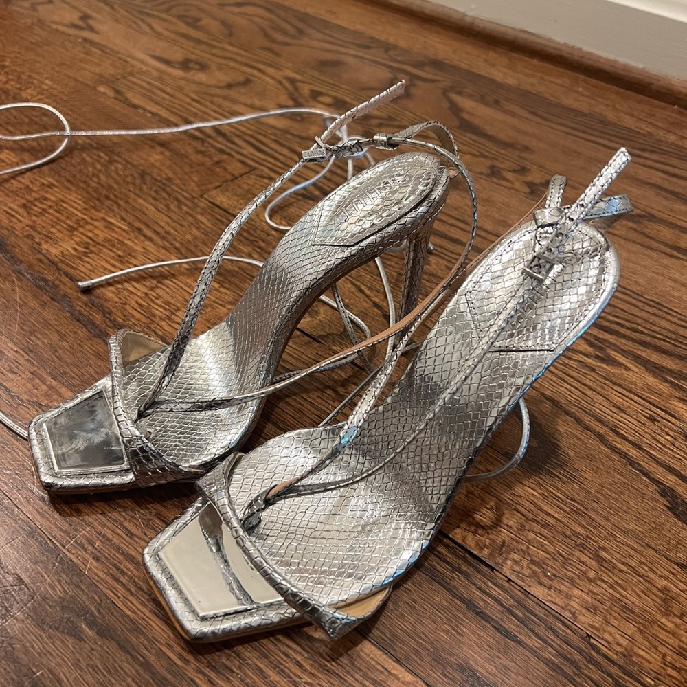 Silver schutz heels